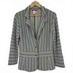 Anne Klein VTG Women's Knit Brown & Light Blue Patterned Blazer Size L